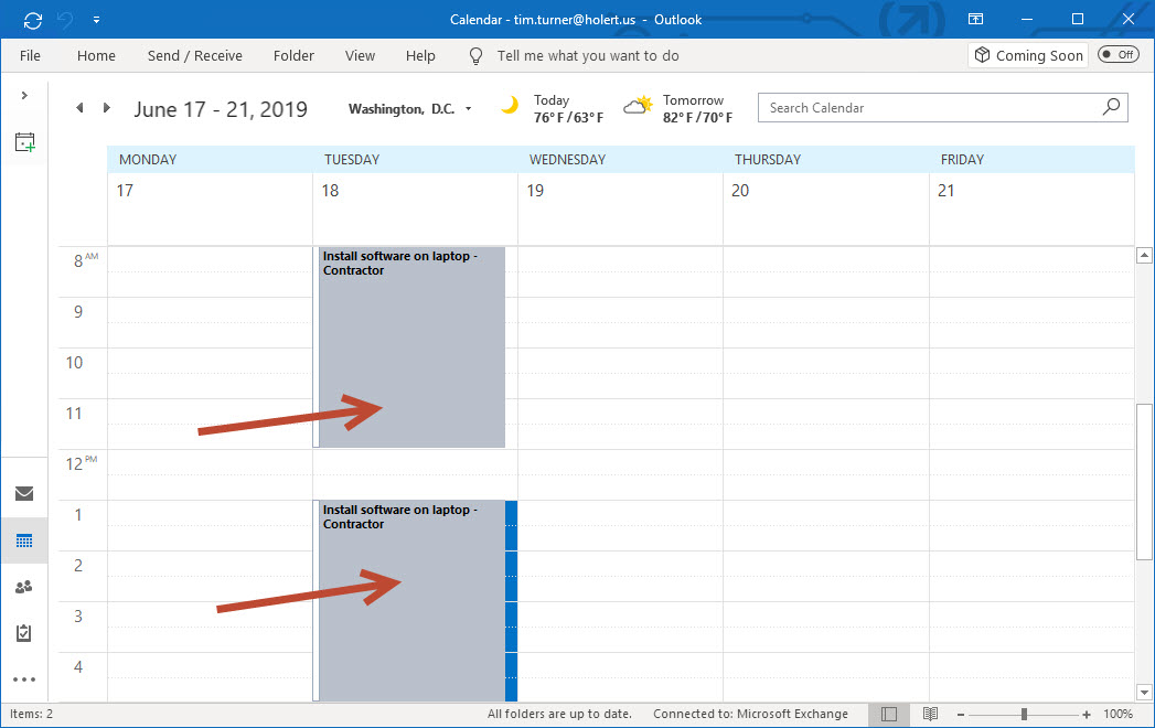 Appointment moved to another date in Outlook